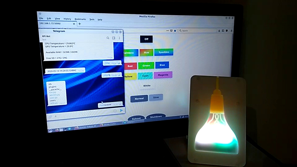 Photo of the lamp with Telegram bot and web interface